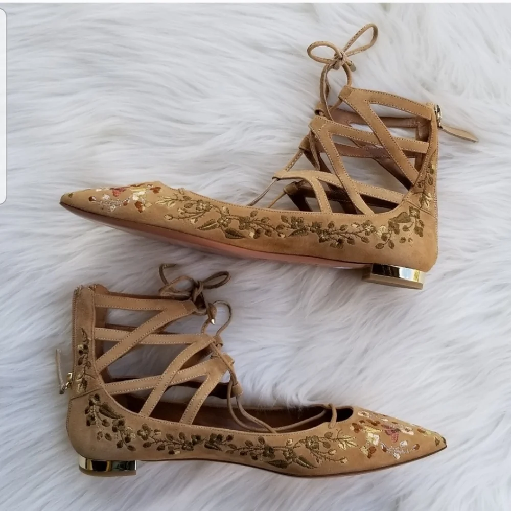 New Aquazzura Belgravia Lace Up Flat